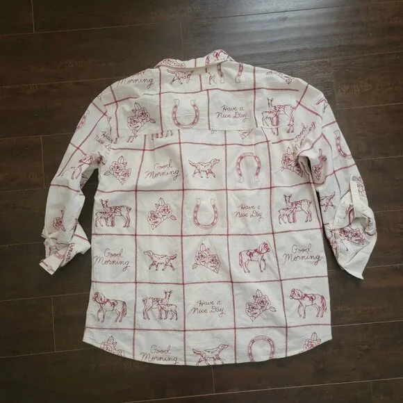 Free People Have A Nice Day Top Womens L Country Western Rodeo Casual Embroidery - Picture 3 of 8